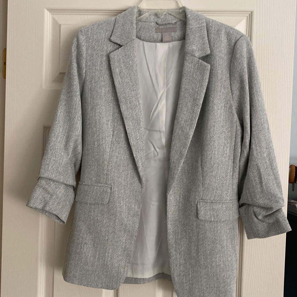 H&M light gray herringbone blazer size 8